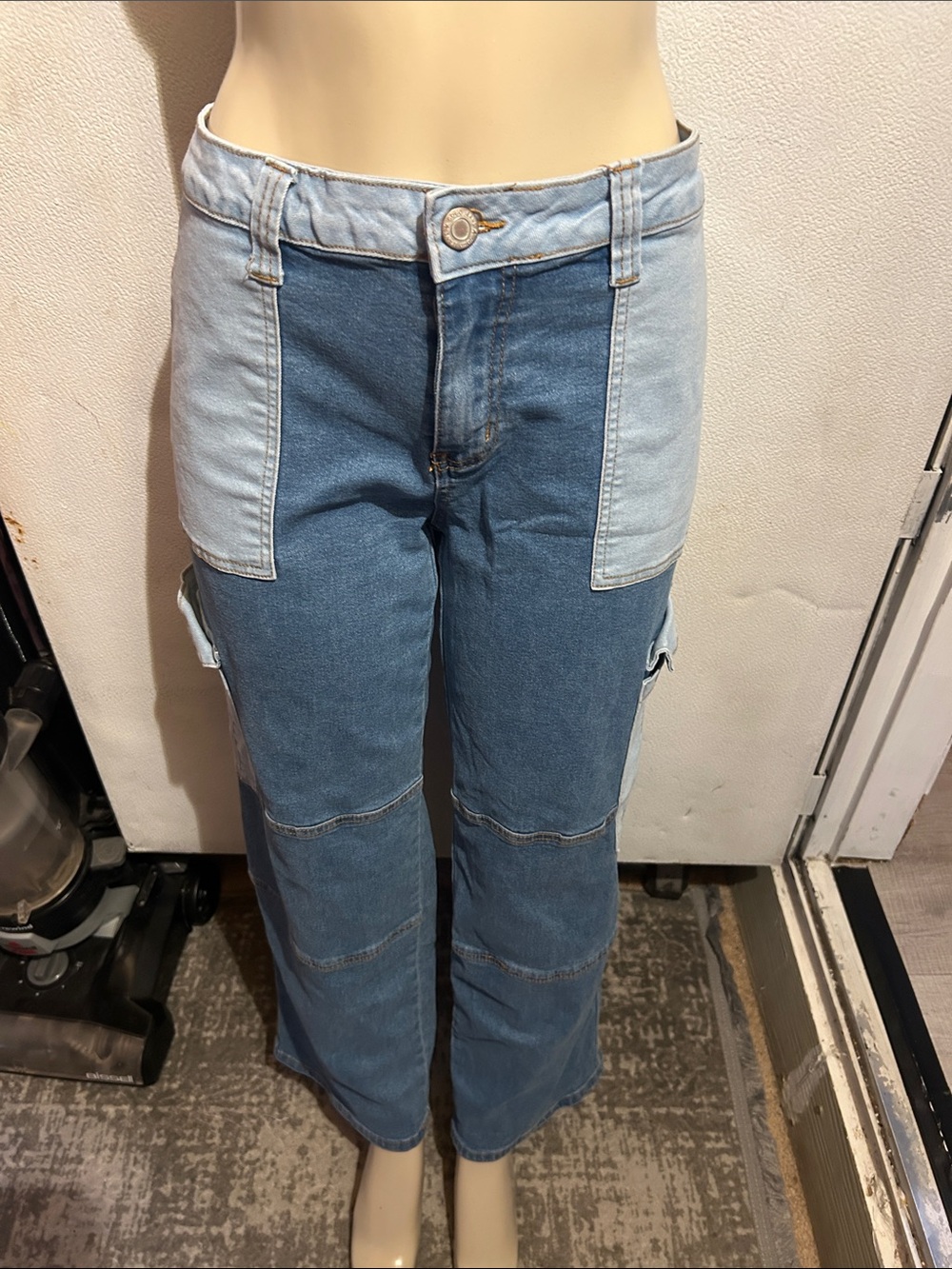 GOGO Two-Tone Wide Leg Jeans in Light & Medium Blue